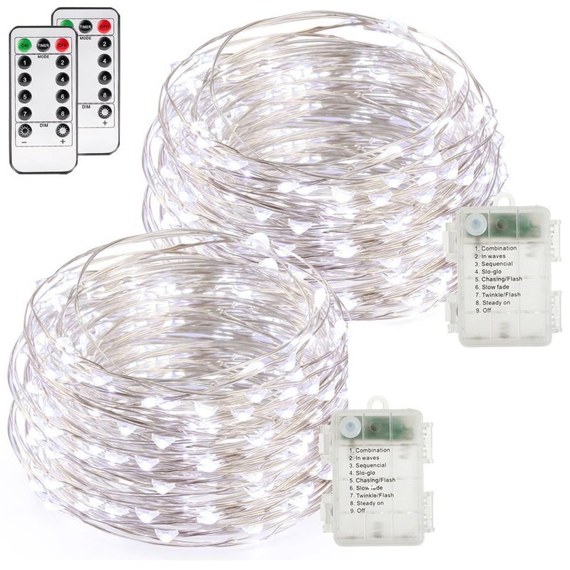 buways Fairy Lights 2-Pack Battery Operated Cool White 50 LED Fairy String Lights,16.4ft Sliver Wire Light with Remote Control for Christmas Party Garden Home Decoration - Image 1
